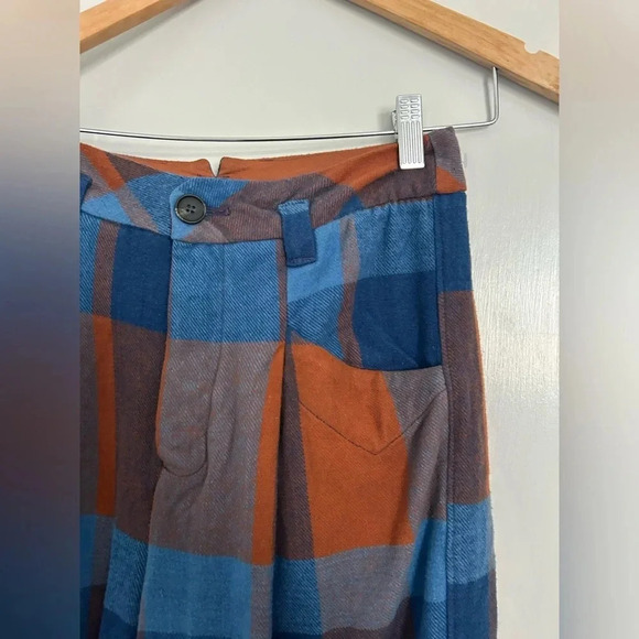 Free People Plaid Blue Brown Wide Leg Trouser size 2 NWOT - Picture 7 of 12